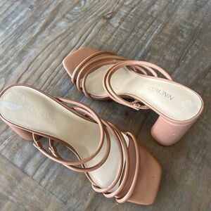 Nine West Multi-Strap Block Heel Sandals in Nude Pink